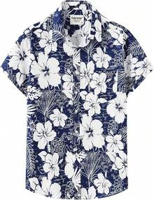Hawaiian Shirt For Men Short Sleeve Floral Printed Casual Button Down Summer Beach Dress Shirts-20256688 - Navy09 - View 8