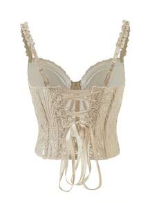 1 pieza Parte superior corta de encaje floral calada con textura verde menta, adecuada para uso diario/fiesta/boda