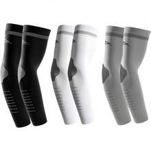 HAKUKU Mangas para Brazos, 3 Pares Alta Elasticidad Fresco, Transpirable, Absorbe el Sudo Mangas de Brazo Seda de Hielo para Hombres y Mujeres Andar en Bicicleta, Conducir, Pescar, - Negro, Gris, Blanco-02 - Ver 1