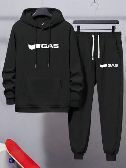 Set di felpa con cappuccio e pantaloni della tuta da uomo, vestibilità regular, con stampa personalizzata, outfit casual alla moda con tasche e vita con coulisse, adatto per attività all'aperto, viaggi e relax - ottimo regalo per il marito o il fidanzato