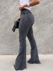 Women's Jeans Flare Pants Fabric With Lycra - 燧石 - 查看 5