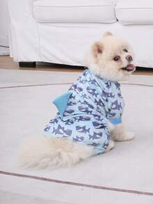 1pc 3D Shark Fin Design! Shark Print Pet Jumpsuit, Soft & Skin-Friendly, Suitable For Small/Medium Dogs, Prevents Shedding - Multicolor - View 10