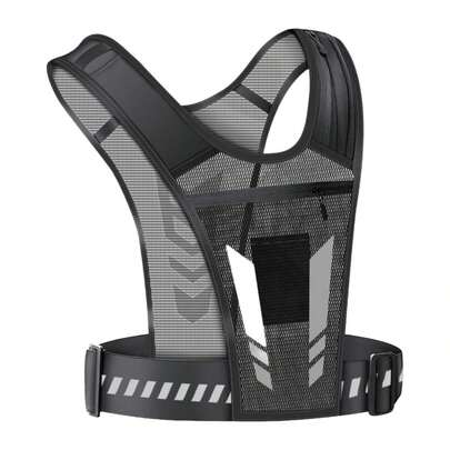 Colete de corrida com faixas refletivas, bolsa de peito, suporte de telefone no peito, adequado para exercícios, preto Fitness, corrida e ioga Roupas e acessórios Equipamentos de segurança e refletivos