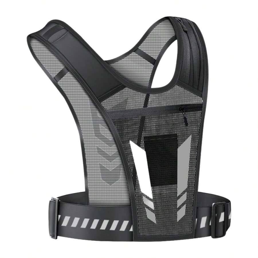 Colete de corrida com faixas refletivas, bolsa de peito, suporte de telefone no peito, adequado para exercícios, preto Fitness, corrida e ioga Roupas e acessórios Equipamentos de segurança e refletivos - Preto - Visão 1