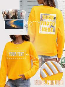 Customize Sweatshirt , Personalize Your Fall Look: Upload Your Text, Initials, Or Slogan. Cute Crew-Neck Pullover For Everyday Wear,Flocking Printing, Sports, And Outdoor ,Fall Clothes For Women,Winter Clothes For Women, Halloween Clothes Women.