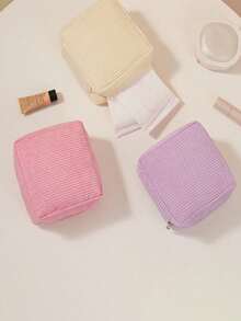 1pc Corduroy Sanitary Napkin Storage Bag, Portable Travel Storage Bag, Large Capacity Sanitary Napkin Storage Bag, Female Tampon Storage Bag, Portable Makeup Lipstick Bag, Coin Purse, Girls Coin Purse, Sanitary Napkin And Panty Liner Storage, Used To Store Sanitary Napkins, Panty Liners And Tampons, A Must-Have For Girls, Travel Essentials, Holiday Gifts, Gifts For Girls. Vacation Makeup Bag Makeup Organizer Travel Bag For Women