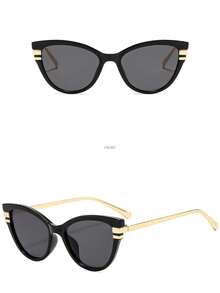 Retro Cat Eye Small Frame Fashion Glasses, Unisex Plastic Classic Outdoor Travel Beach Vacation Casual Decorative Daily Wear Eyewear - Black - View 2