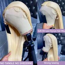 YGQWD Blonde 613 Bone Straight Human Hair Wig 13x4 Lace Frontal Wig 34 Inch 200% High Density Human Hair Blended Hair Wig With Natural Hairline And Bleach Node For Women Halloween Accessories - S613 - 查看 7