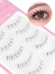 Waloshow 5 Pairs Soft & Fluffy Cartoon Style False Eyelashes, Ultra-Fine Black Stem, Natural Wispy Look, Lightweight & Skin-Friendly, Reusable - Black - View 5