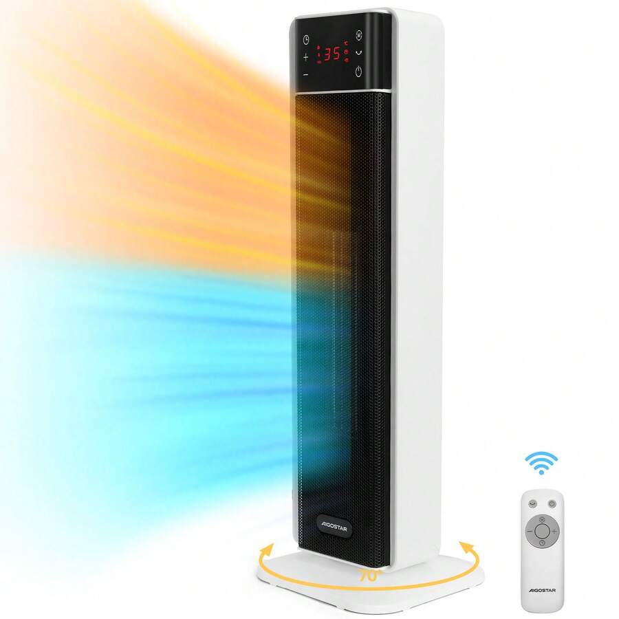 Aigostar Energy Efficient PTC Ceramic Heater: 2000W Fast Heating, 70° Oscillating, 4 Modes, Remote & 24H Timer, Tip-Over/Overheat Protection, Lightweight Portable Space Heater - Ver 1
