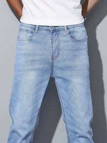 leev 男式休闲直筒弹力牛仔裤，带口袋