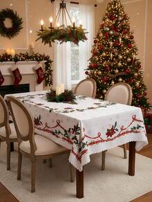 1pc Christmas Tablecloth, Bell & Christmas Tree Design, Waterproof Polyester Tableskirt, Tabletop Decor, Perfect For Christmas Party, Room, Kitchen, Home Decoration - Multicolor - View 9