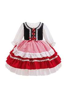 Váy phù dâu tay dài nhiều màu cho bé gái, thích hợp cho các bữa tiệc - Đỏ - Xem 3