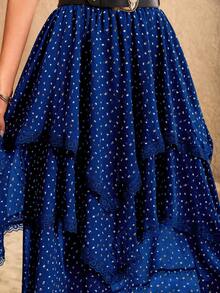 Rusttydustty 女士蓝色波点层叠不对称复古浪漫半身裙，适合度假、情人节、新年派对及其他节日穿着。 - 寶藍色 - 查看 6