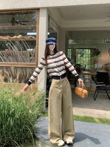 New Women Autumn Casual Straight Leg Pants, Retro Versatile Wide Leg Trousers