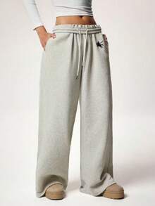 秋冬新款保暖内衬厚款休闲百搭高腰松紧腰宽松阔腿运动裤 - 淺灰色 - 查看 5
