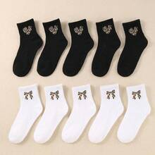 10/5 Pairs Kids Leopard Print Bow & Heart Design Ankle Socks, Soft Breathable Short Socks, Non-Fading, Suitable For Girls All Seasons - Multicolor - View 12