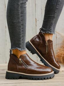 Women's Ankle Boots & Short Boots, Ladies Shoes Winter Boots, New Flat Heel Short Boots With Pull-On Zipper,Boots For Women - Coffee Brown - View 4