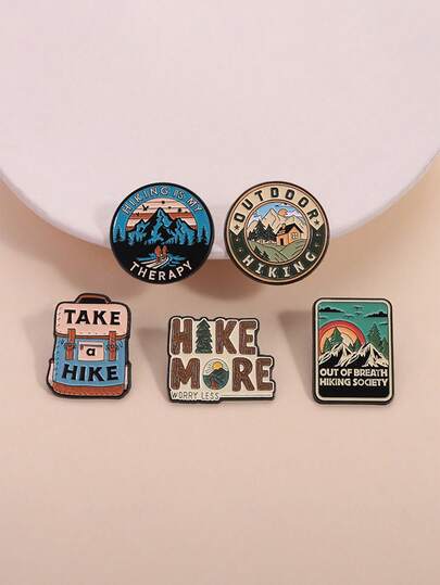 1/5 piezas "Camina talla grande, preocúpate menos" Pico de montaña esmaltado Pasador de solapa de aventura de senderismo, joyería de moda Broche adecuado para hombres y mujeres, uso diario o regalo para amigos