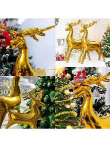 3pcs Christmas Balloons Set, Christmas Foil Balloons Reindeer Balloon Santa's Sleigh Mylar Balloons For Holiday, 4D Elk Set, Inflatable Standing Reindeer, Christmas Sleigh Inflatable Balloons For Xmas New Year Party Decorations, Suitable For Indoor Outdoor Garden Yard Decor, Christmas Party Decorations