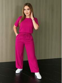 Women Two-Piece Outfits - Hot Pink - View 2