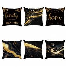 6 pièces Housses de coussin décoratives pour la maison, texture de marbre noir et or, matériau en velours imprimé sur un seul côté, dimensions 45*45/50*50/40*40 cm. Convient pour un canapé minimaliste moderne, la décoration du salon, les cadeaux, la décoration de fête. - 6 pièces - Or noir - Voir 14