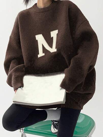 Alicedudu Femmes Sweat-shirt ample à col rond avec imprimé lettres, Automne/Hiver