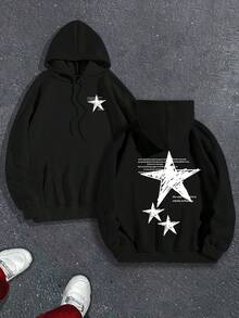 360g Hooded Double-Sided Printed Sweater, Star Flashing Printed Hooded Sweater Loose Version, With  Pocket And Drawstring, Leisure Outing, Celebrating Halloween, Christmas, Thanksgiving, Holiday Gifts. - màu đen - Xem 1