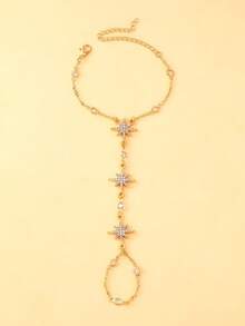 1pc Women Sparkling Star Rhinestone Finger Chain Bracelet, Suitable For Daily Wear, Party, Travel - Gold - View 2