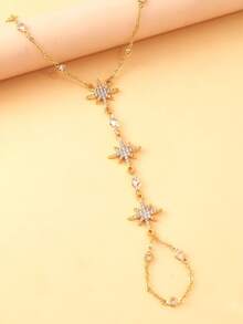 1pc Women Sparkling Star Rhinestone Finger Chain Bracelet, Suitable For Daily Wear, Party, Travel - Gold - View 4