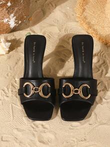 On feet& in love Sandalias de tacón alto delgado, de punta abierta, versátiles y elegantes para uso al aire libre, adecuadas para vestidos en verano - Negro - Ver 6