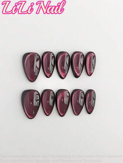 10 件手工亚克力按压指甲、美甲用品、短按压指甲、杏仁指甲片、紫色指甲、指甲亮粉、猫眼、纯色、圣诞指甲、秋季按压指甲、紫外线指甲胶、极简美甲、美甲套装、美甲技术、带美甲工具