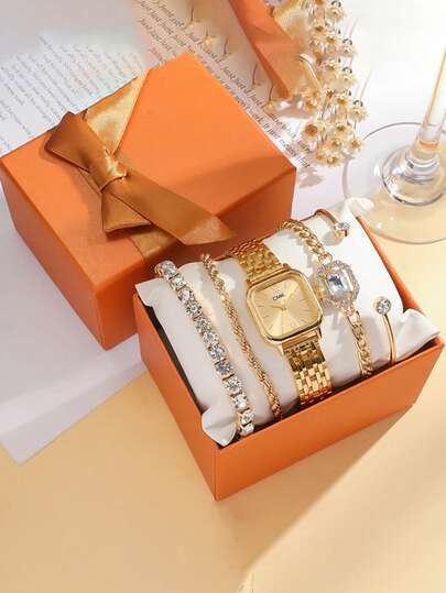 Set de 5 relojes de mujer minimalistas y elegantes con correa de acero inoxidable y cuarzo, adecuados para combinar a diario, como regalo de cumpleaños, aniversario, Halloween, Día de la Madre, sin caja de regalo