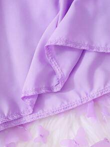 2pcs/Set Young Girl' Ruched Mesh Slip Dress & Beaded Knit Cardigan Outfit, Sweet & Cute, Autumn/Winter - Purple - View 7