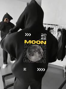Men's Fashionable Thermal-Lined Moon & Star Print Hoodie Sweatshirt, Fall/Winter