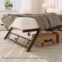 Twin Po-P Up Trundle Bed Frame,Trundle Day Bed With Lockable Casters,Foldable Metal Platform - Brown - View 3