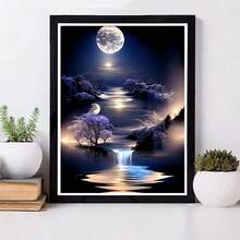 1pc Diamond Painting Kit - Night Moon Theme, 5D Full Round Diamond Embroidery Art, Creative Handmade Craft, Home Wall Decor, Stress Relief