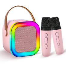 CyberDyer Maszyna do karaoke ze zmianą głosu, przenośny głośnik Bluetooth z dwoma bezprzewodowymi mikrofonami, kolorowe światła, idealny na imprezy plenerowe, domowe, w podróż, prezent dla dzieci i dorosłych w każdym wieku