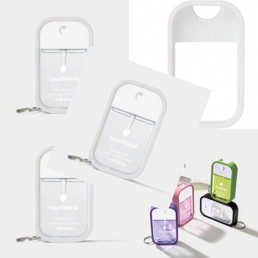 Touchland Hand Sanitizer Mist Case 30 Ml. Protective And Stylish Hand Sanitizer Spray Accessory Silicone Case With Keyring Icy White