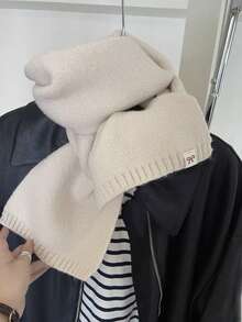 1pc Women Solid Color Knitted Warm Thick Versatile Decorative Scarf/Neck Warmer, Suitable For Winter For Dress - Beige - View 2