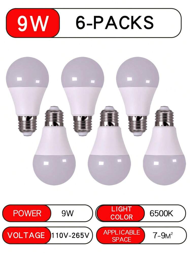 6个E27 LED灯泡，功率可选7/9/12/15W，电压范围110-265V，高亮度低能耗，适用于客厅等室内照明。 - 燈泡6個裝 - 查看 12