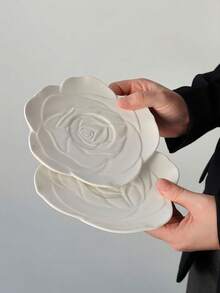 1/2/4 件不对称陶瓷玫瑰甜点盘，简约欧式花形陶瓷餐盘，多件装，适合家庭零食、水果、蛋糕、万圣节糖果、圣诞节零食、下午茶和咖啡 - 彩色 - 查看 7