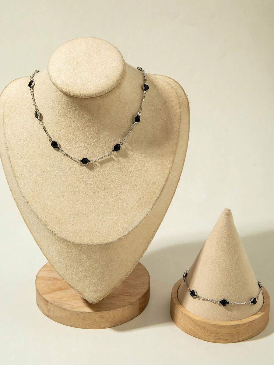 1 套女士珠宝：水钻脚链和水钻项链，简约时尚的设计，适合日常佩戴、休闲场合和礼物