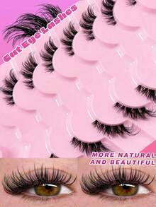 9 对半睫毛自然猫眼假睫毛漫画睫毛自然透明带状睫毛短而柔软 3d 仿貂睫毛纤细蓬松仿貂睫毛睫毛延长工具万圣节、圣诞节、派对和日常魅力最佳礼物 - 眼尾拉長款 - 查看 3