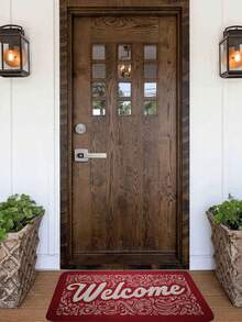 1PC Entrance Welcome Doormat With White Welcome Lettering And Intricate Floral Scroll Patterns Floor Mat Non Slip Rubber Backing Indoor Outdoor Rug For Bathroom Home Office Entryway Decorative Door Mat