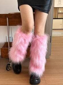 女士Y2K仿皮草腿套，复古毛绒宽松过膝长筒袜，适合万圣节、圣诞派对及日常亚文化穿搭，舒适保暖 - 彩色 - 查看 10