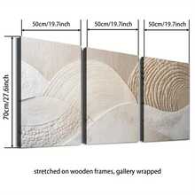 Modern Abstract Art Canvas Prints • 3pcs Handmade Wood Frame Wall Decor • 2D Flat Neutral Beige & White Textured Plaster Effect • Vertical Indoor/Outdoor Wall Art For Living Room, Bedroom, Office • Spring/Summer Home Decoration - 黑色 - 查看 10