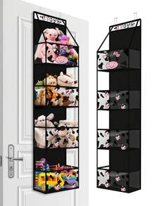 1 件黑色/灰色/粉色 4 层门上悬挂式收纳盒，奶牛图案化妆品壁挂式储物盒，带透明窗口的大容量支架，适用于幼儿园浴室壁橱、卧室、宿舍、婴儿尿布、儿童玩具。（奶牛图案）