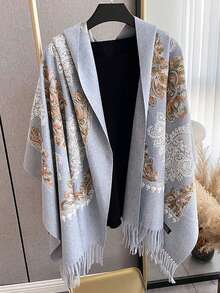 1 Stück Boho-Stil Damen Herbst/Winter Faux Kaschmir bestickter Schal, dicker Quasten bestickter Halswärmer, Reise Poncho