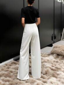 Freeform 春季女士高腰宽松商务休闲优雅度假白色长裤，韩版风格，无腰带（建议选购小一码，因为尺码偏大）夏季 - 白色 - 查看 5